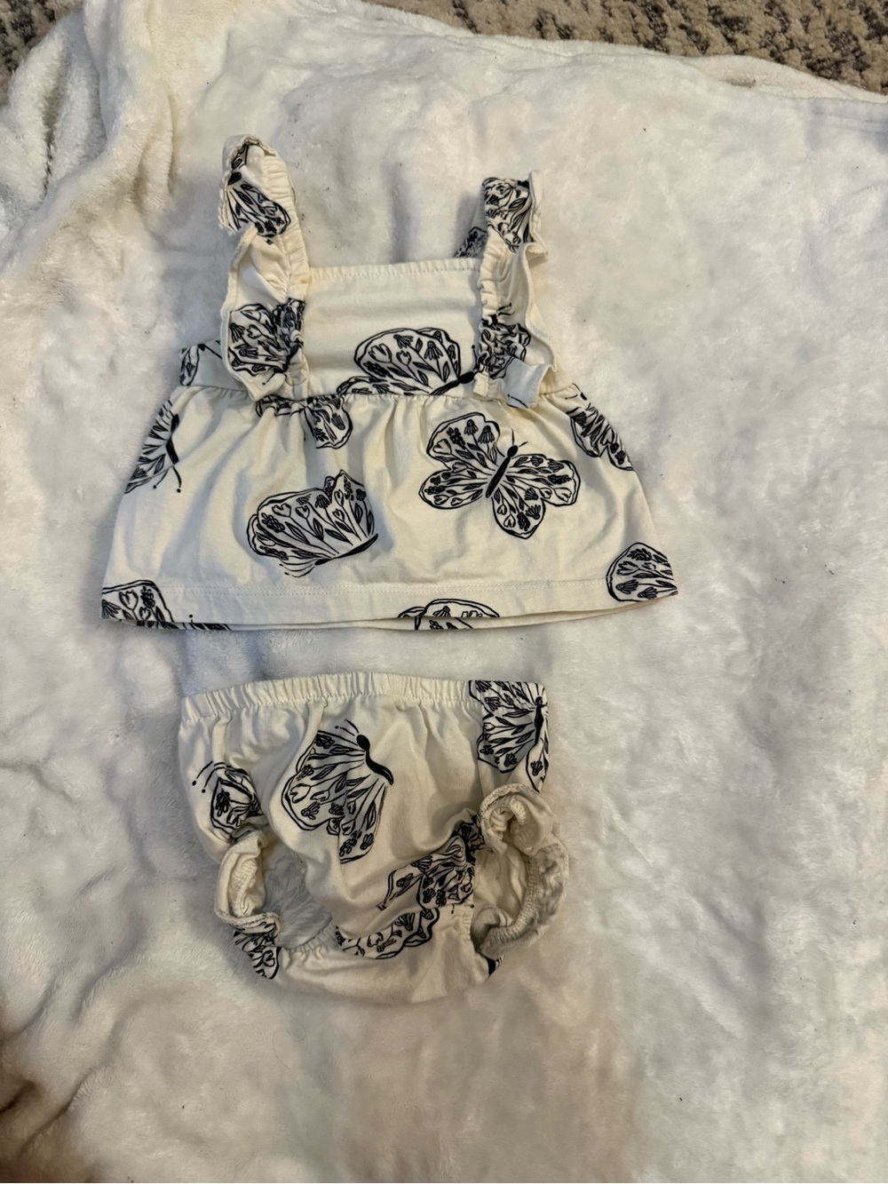 Cream Butterfly Print Baby Two-Piece Set